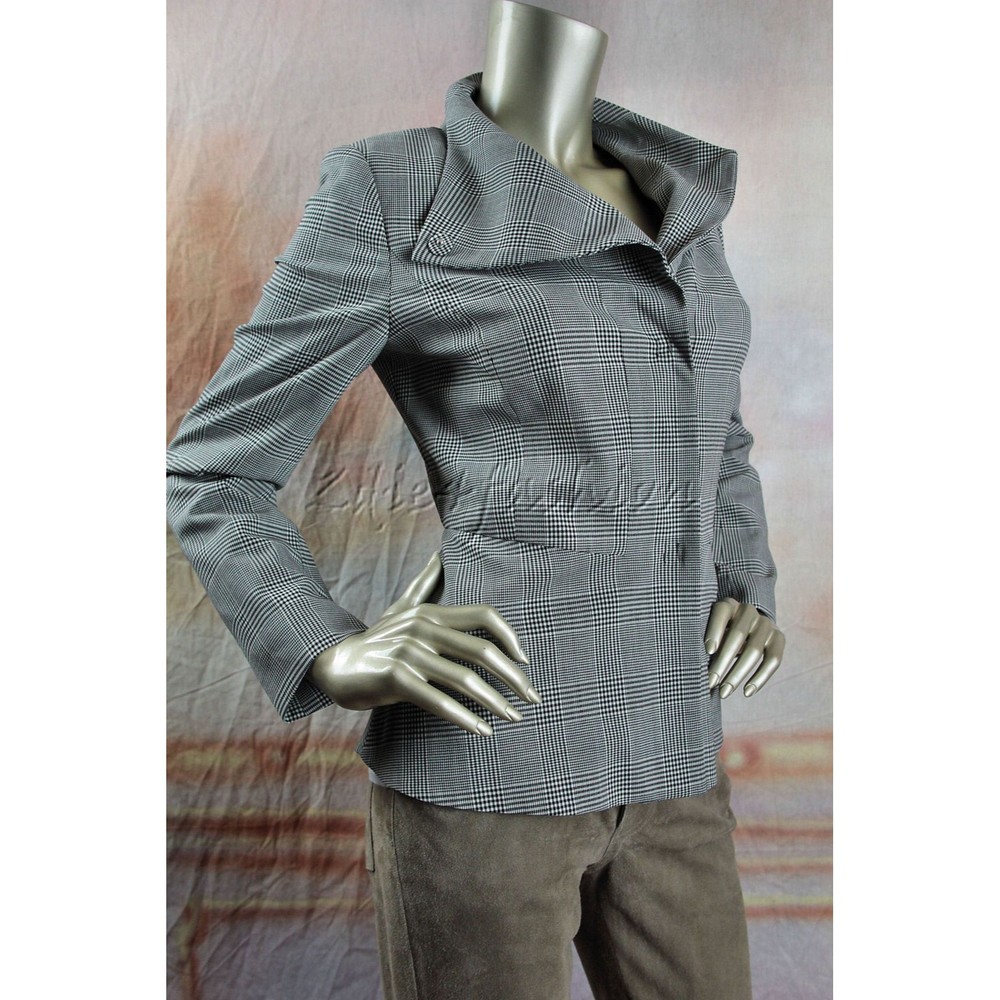 $1430 PIAZZA SEMPIONE Black Gray Houndstooth Plaid Jacket 8